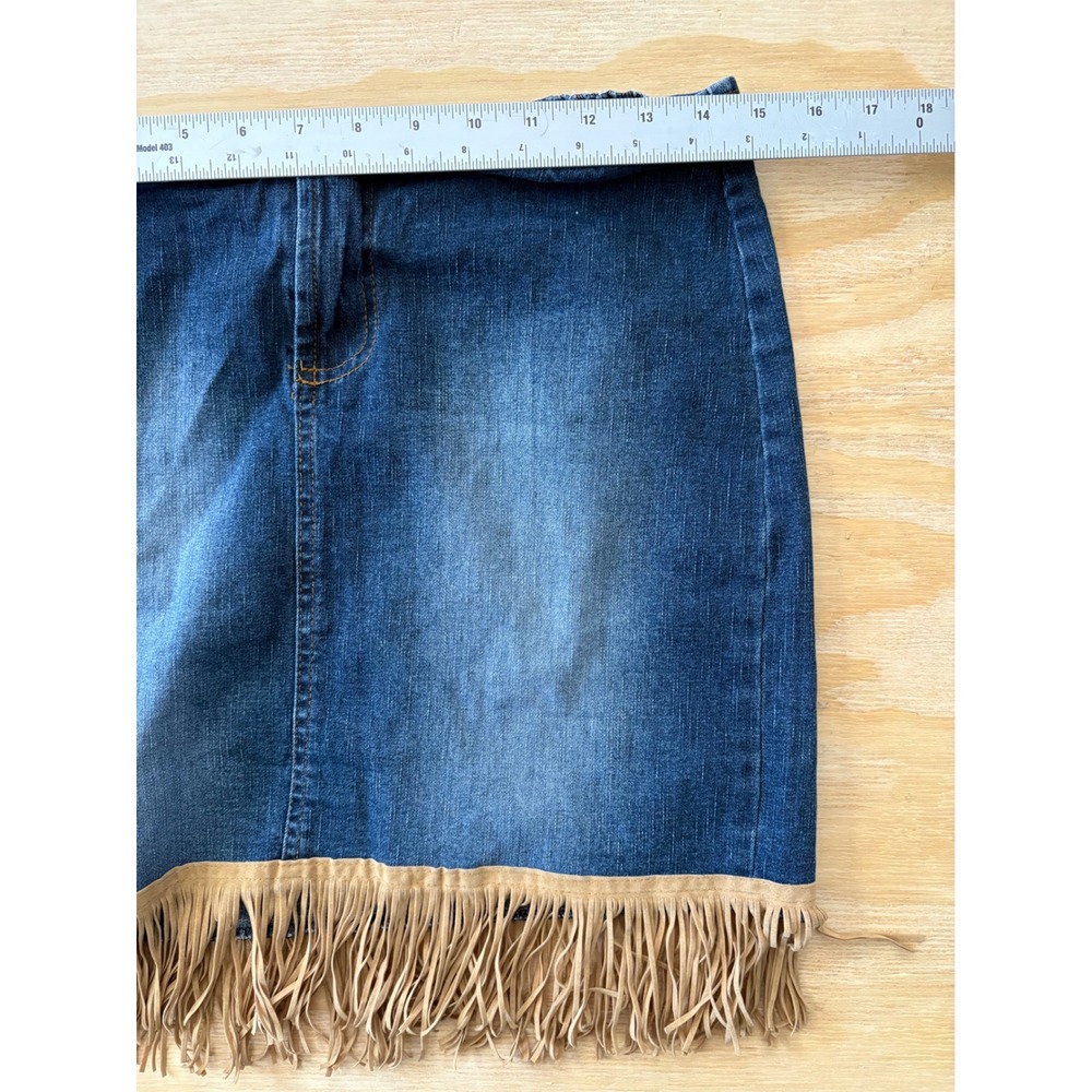 Y2K Vintage Connection Denim Fringe Maxi Skirt Western Faux Suede Trim Size L #5 - Picture 4 of 5